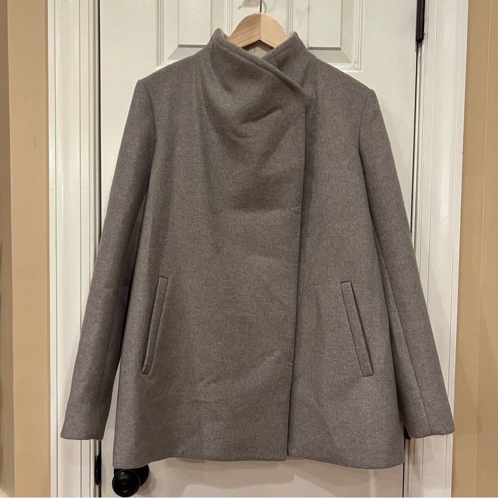 NEW Theory Naomo R Hi-Neck Wool / Cashmere Lana Double Face Coat Size M Tan